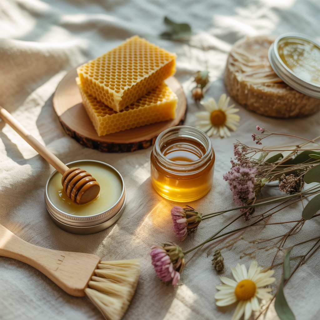 Application d’un baume à la cire d’abeille fait maison sur la peau.