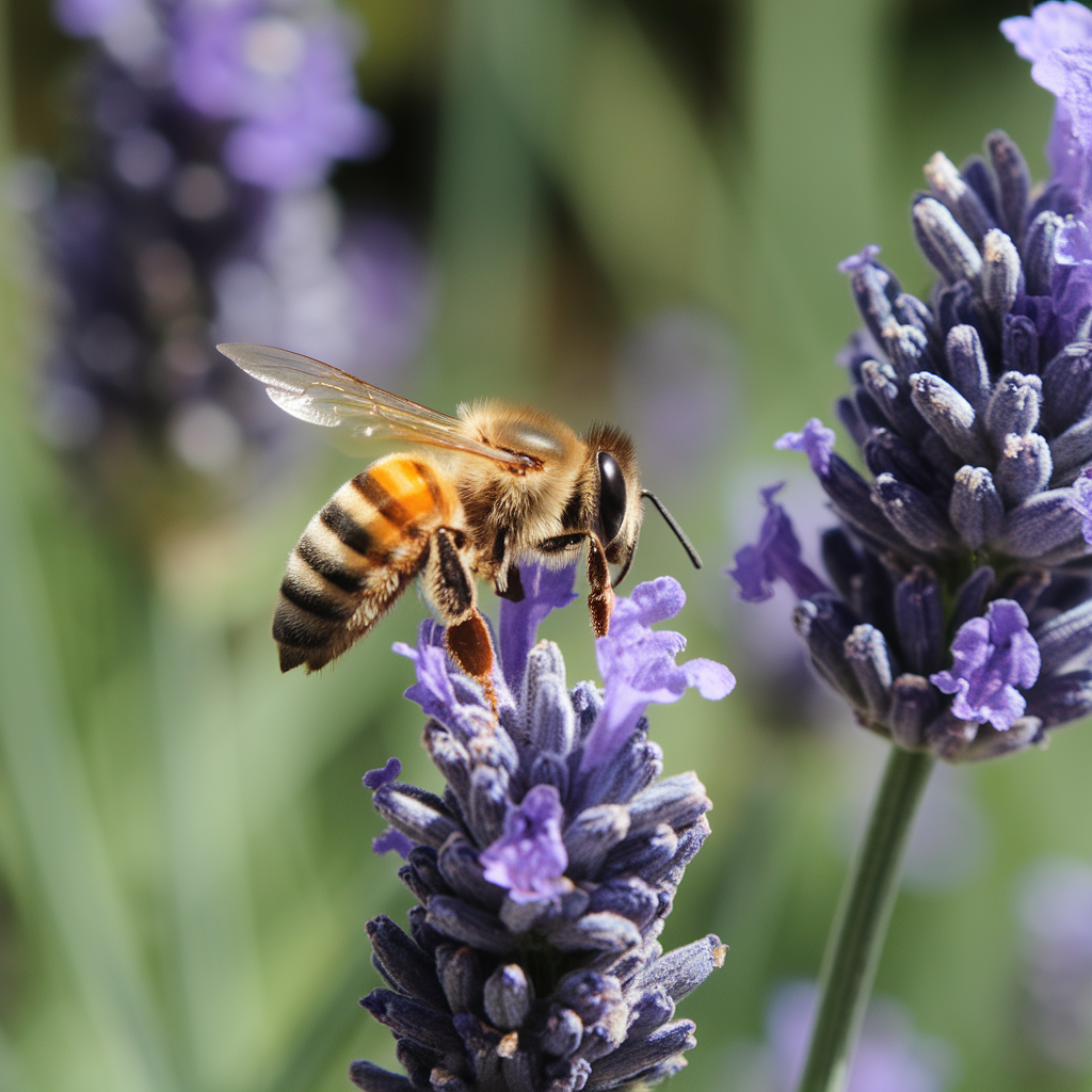 Abeille récoltant du pollen de lavande