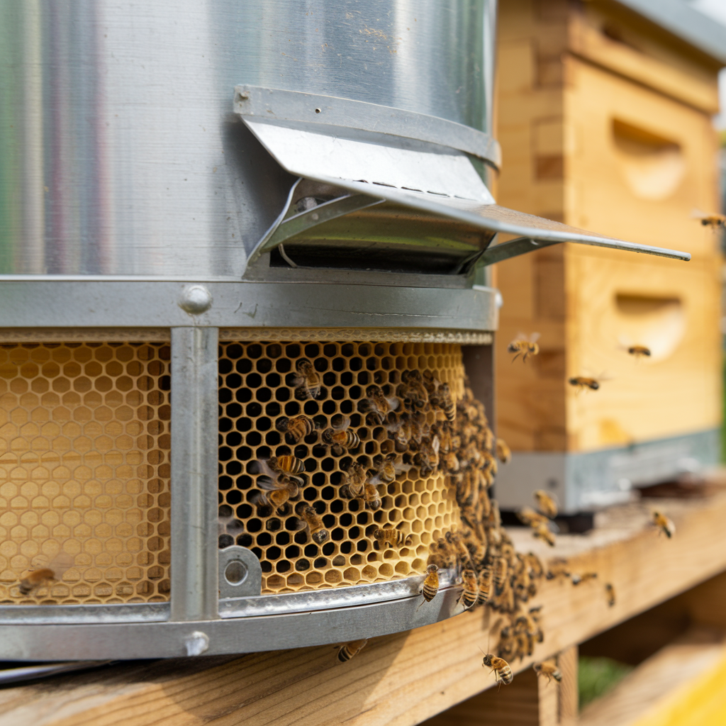 Porte d'entrée métallique d'une ruche