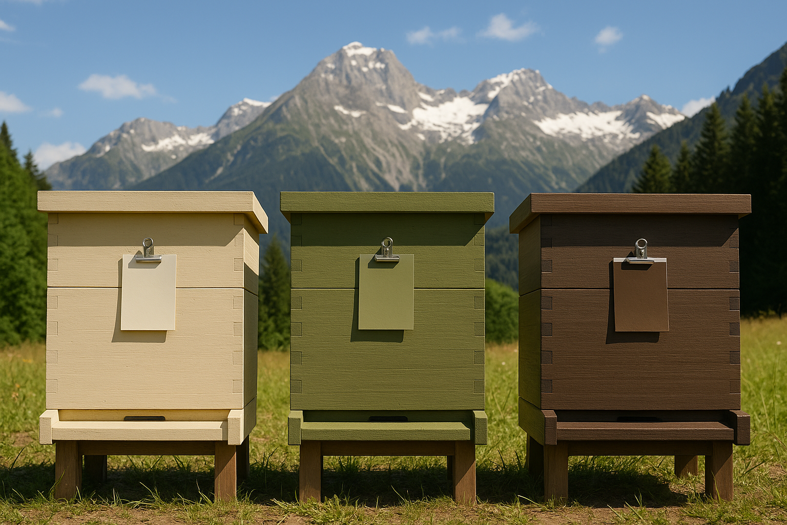 Échantillons de couleurs claires et foncées testés sur façades de ruches