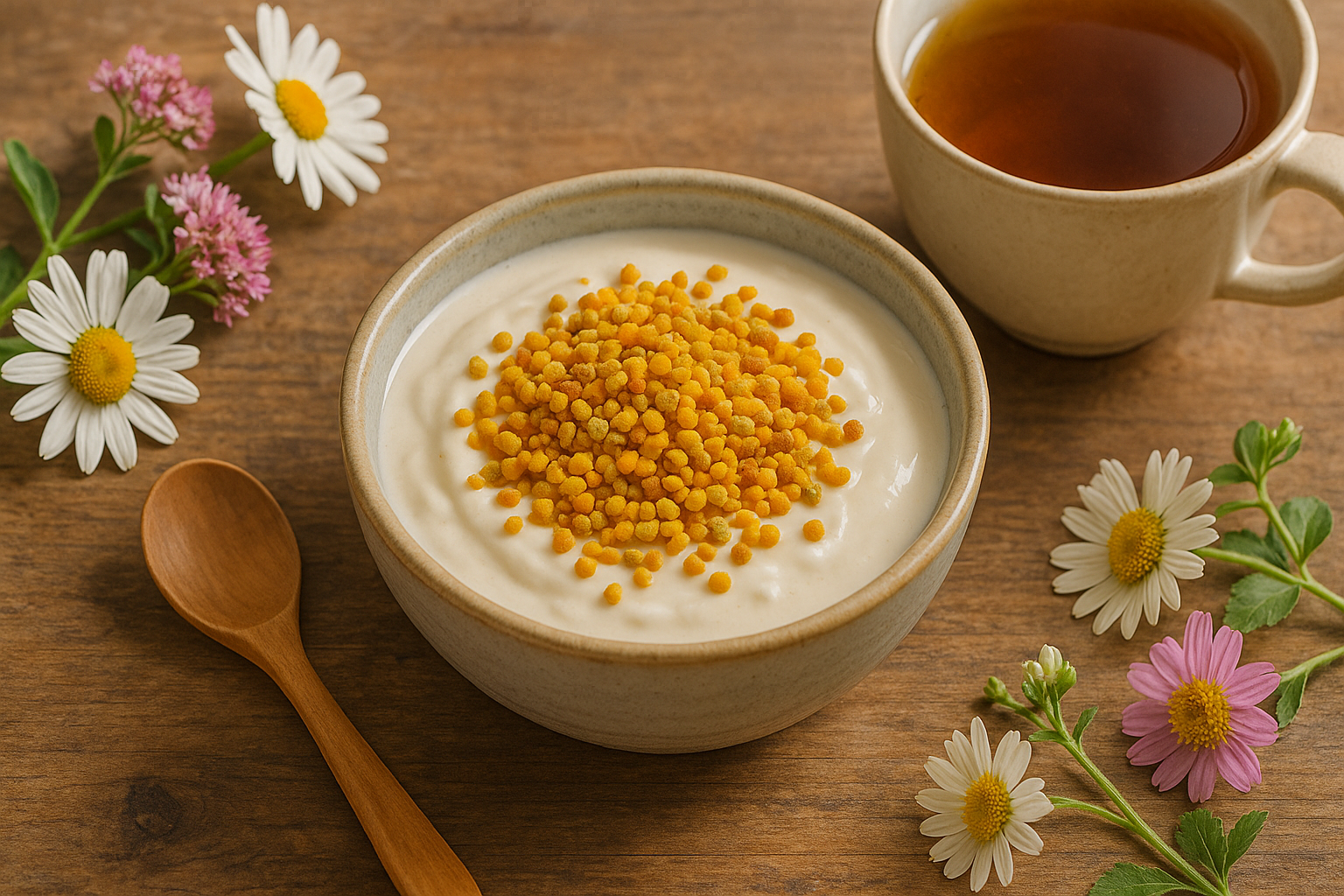 Bol de yaourt agrémenté de pollen d'abeille