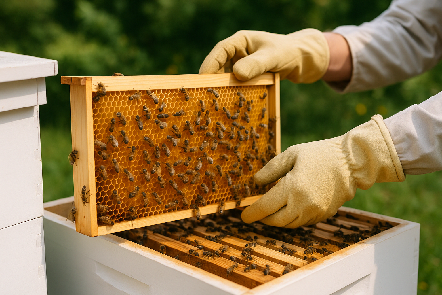 Transfert d'un essaim local sur cadres dans la ruche définitive