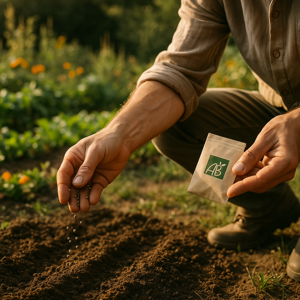 Jardinier semant de la phacélie pour enrichir le sol et nourrir les abeilles
