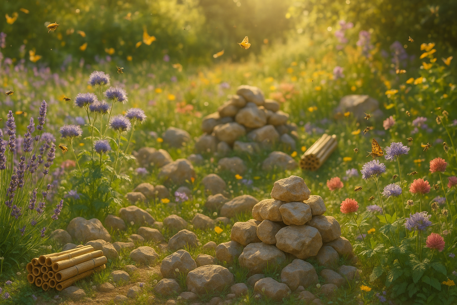 Jardin fleuri favorable aux abeilles sauvages