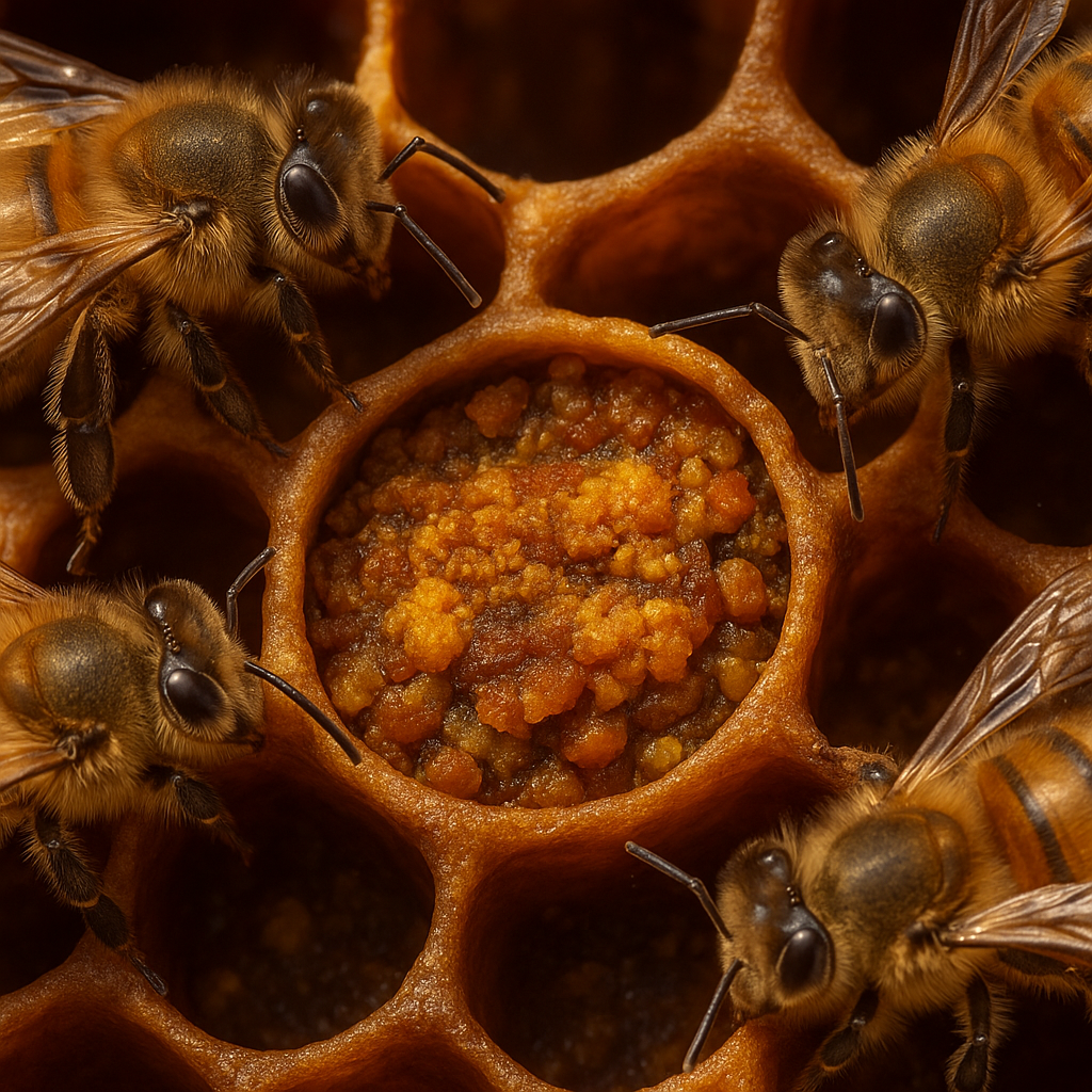 Pain d'abeille stocké dans les alvéoles de la ruche