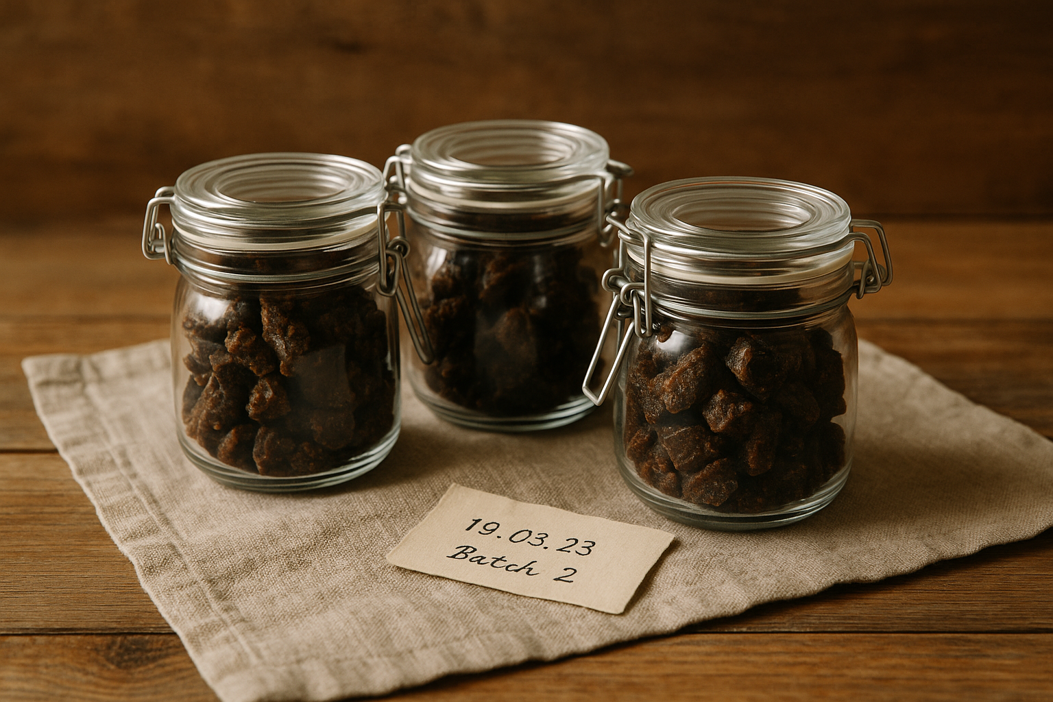 Propolis proprement stockée dans des bocaux en verre