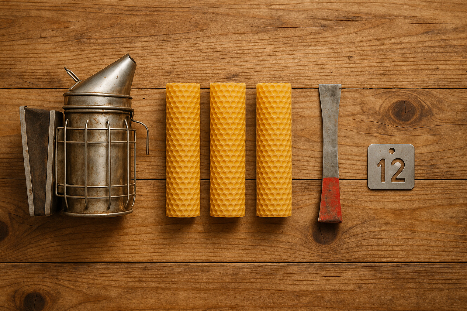 Outils d’apiculture écologique bien organisés.