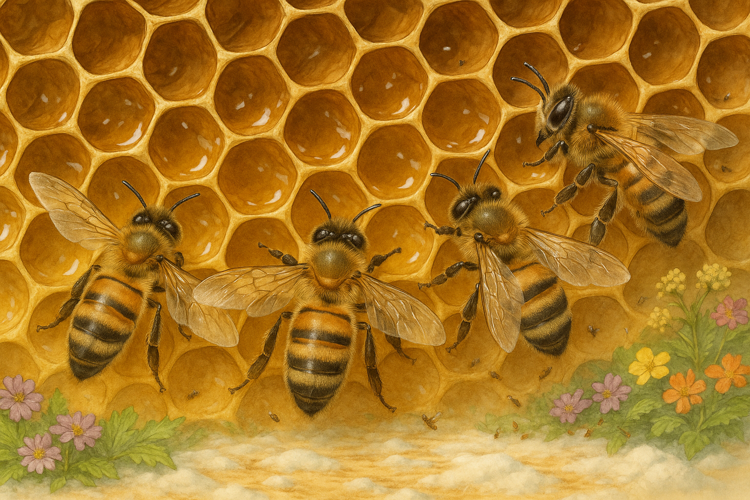 Des abeilles ventilant les alvéoles de la ruche